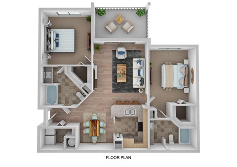 Floor plan for 2 beds, 2 baths, 1133 sqft
